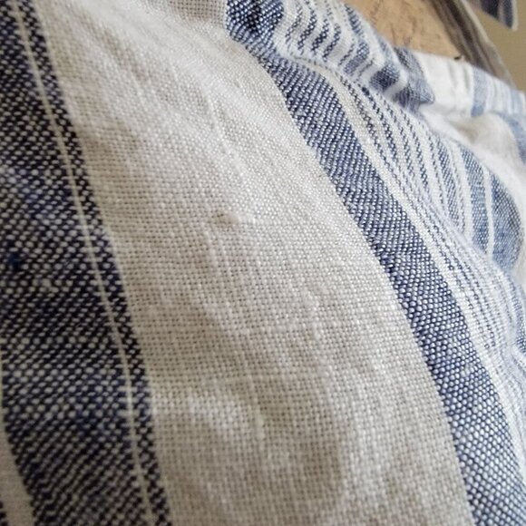 Striped Blue & White Linen Sleeveless Dress with  Straps - Picture 4 of 9